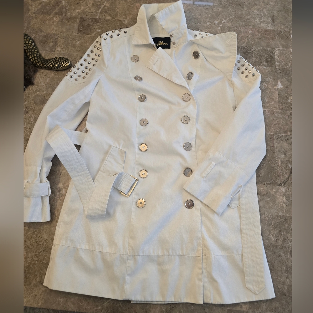 Sam Edelman White Spiked Trench Coat Sz S - Picture 2 of 10